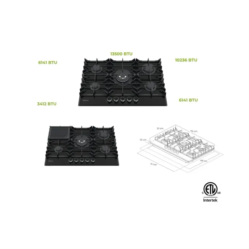 ESTUFA EMPOTRABLE DRIJA A GAS DE 76CM DE 5 QUEMADORES VITROCERAMICA TOSCANA76PROB